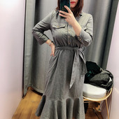 Rochie de dama cu guler clasic si maneci lungi de culoare gri