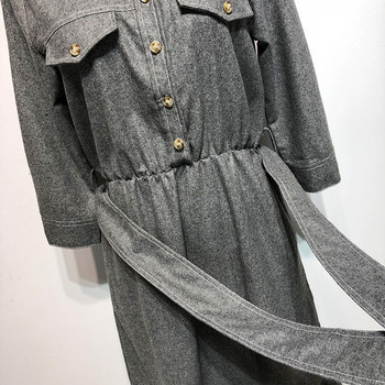 Rochie de dama cu guler clasic si maneci lungi de culoare gri