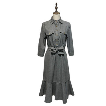 Rochie de dama cu guler clasic si maneci lungi de culoare gri