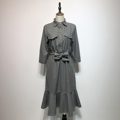 Rochie de dama cu guler clasic si maneci lungi de culoare gri