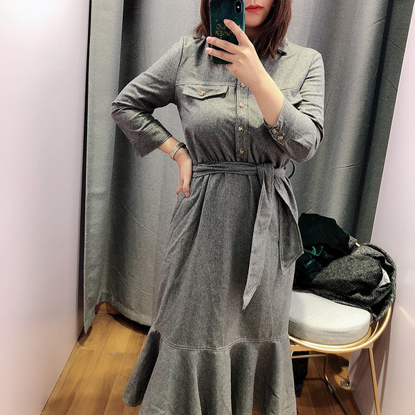 Rochie de dama cu guler clasic si maneci lungi de culoare gri