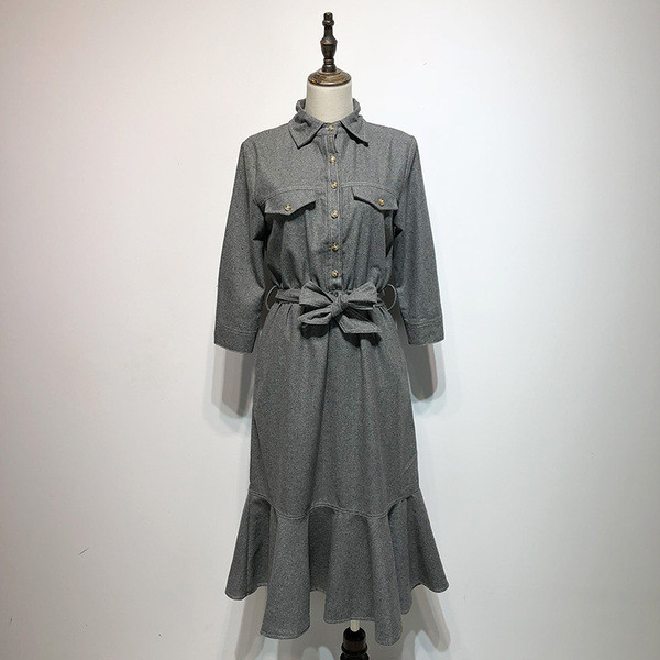 Rochie de dama cu guler clasic si maneci lungi de culoare gri