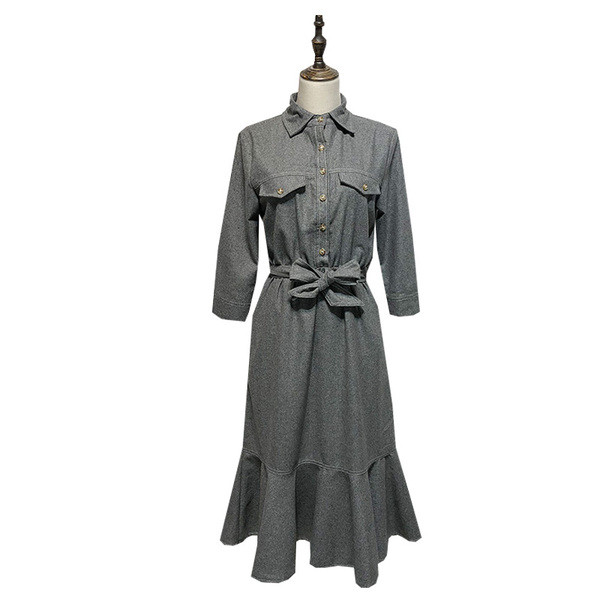 Rochie de dama cu guler clasic si maneci lungi de culoare gri