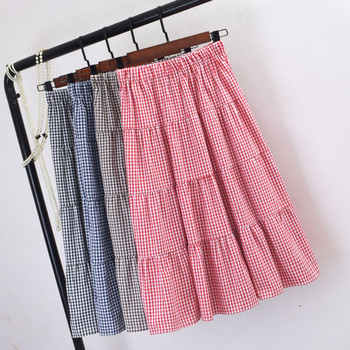 Fusta dama in carouri cu talie elastica in mai multe culori