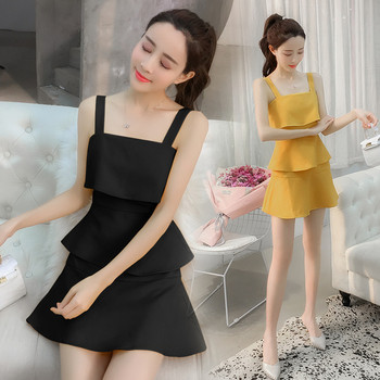 Rochie scurtă de damă modernă în galben și negru