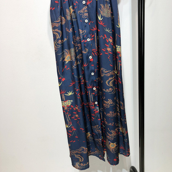 Rochie lunga casual cu bretele subtiri de culoare albastra cu model