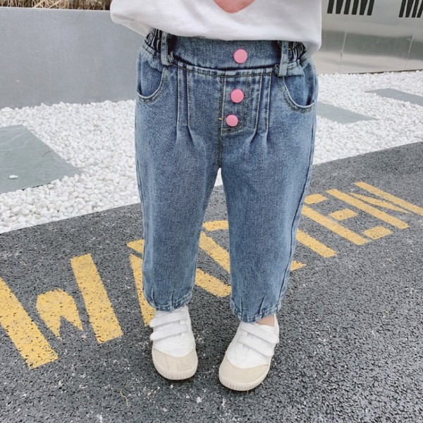 Детски модерни дънки с копчета за момичета