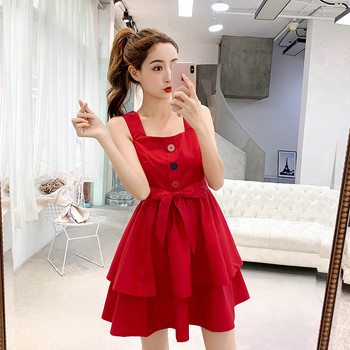 Rochie de dama moderna de culoare rosie cu nasturi