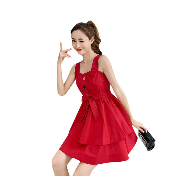 Rochie de dama moderna de culoare rosie cu nasturi