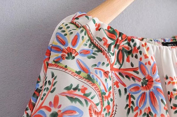 Rochie lunga cu umerii goi cu model floral