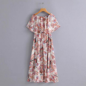 Rochie lunga cu umerii goi cu model floral