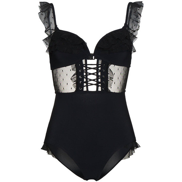 Κομψό μαγιό με κομμένα κομμάτια σε τρία χρώματα