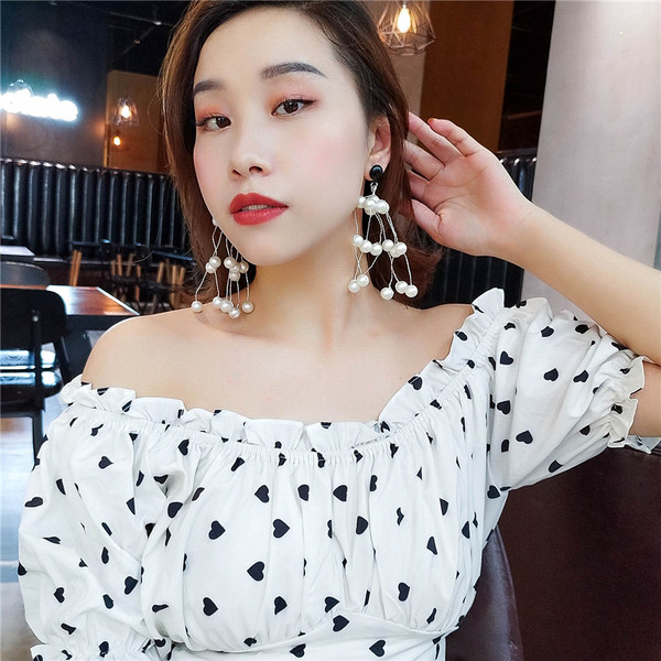 Cercei eleganti de dama in doua culori cu perle