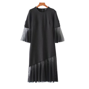 Rochie lunga de dama in negru cu tul