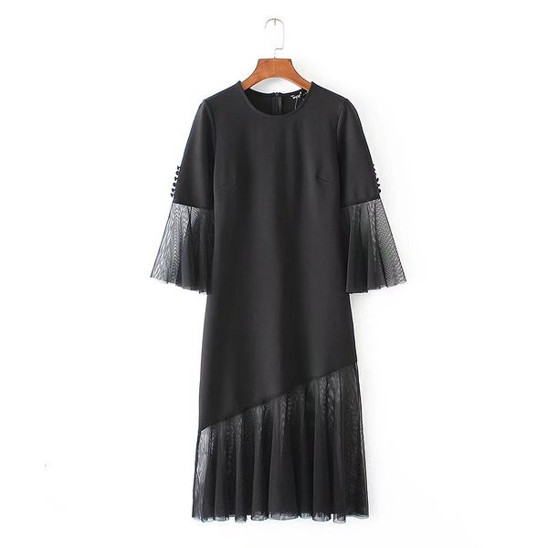 Rochie lunga de dama in negru cu tul
