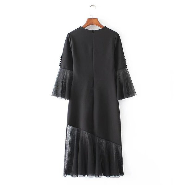 Rochie lunga de dama in negru cu tul