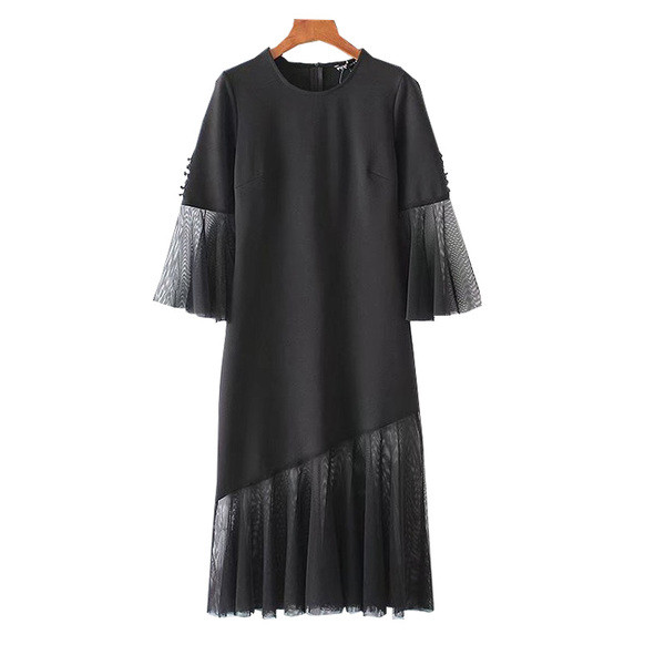 Rochie lunga de dama in negru cu tul