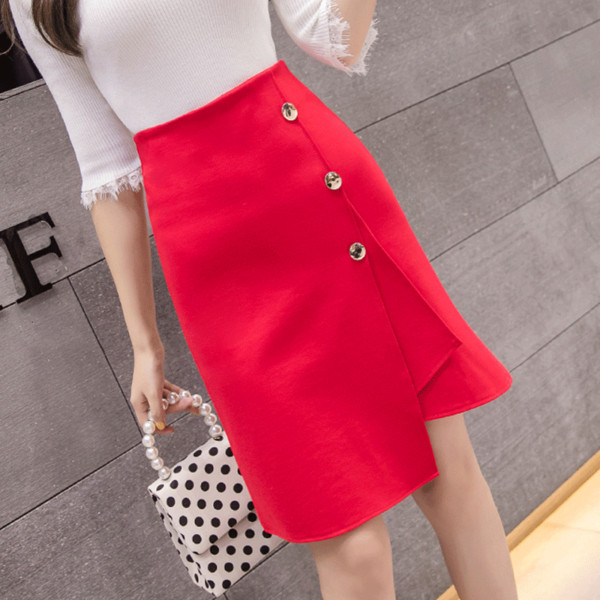 Rochie moderna de dama in negru si rosu cu talie inalta