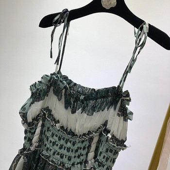 Rochie de dama lunga din tul cu bretele subtiri