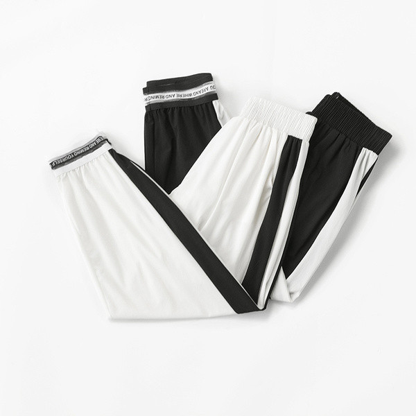 Pantaloni moderni de dama in doua culori cu talie elastica