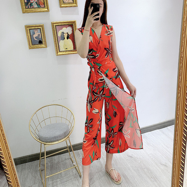 Salopeta de dama moderna 7/8 cu model floral