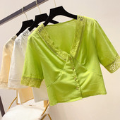 Bluza de dama cu decolteu in V si dantela in mai multe culori