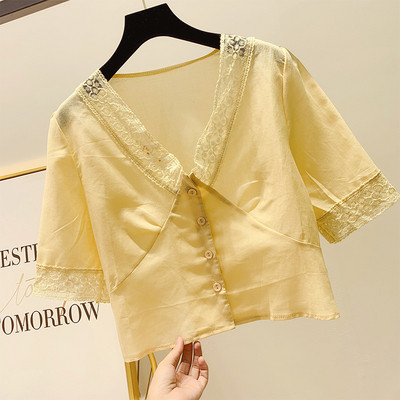 Bluza de dama cu decolteu in V si dantela in mai multe culori