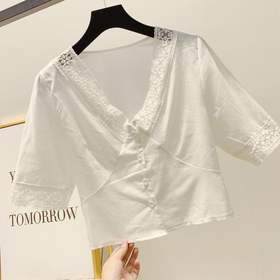 Bluza de dama cu decolteu in V si dantela in mai multe culori