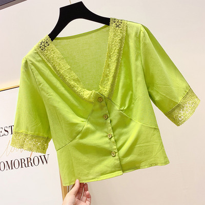 Bluza de dama cu decolteu in V si dantela in mai multe culori