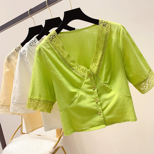 Bluza de dama cu decolteu in V si dantela in mai multe culori