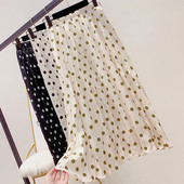 Fusta de dama lunga cu buline in trei culori