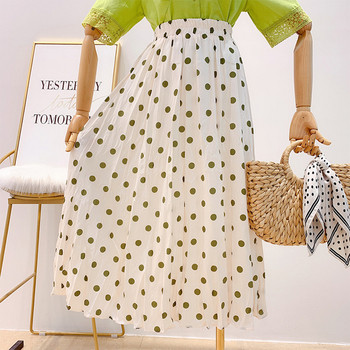 Fusta de dama lunga cu buline in trei culori