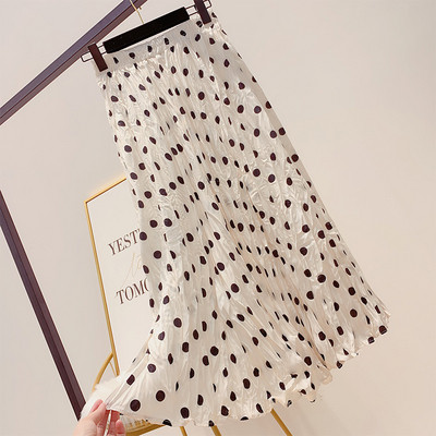 Fusta de dama lunga cu buline in trei culori