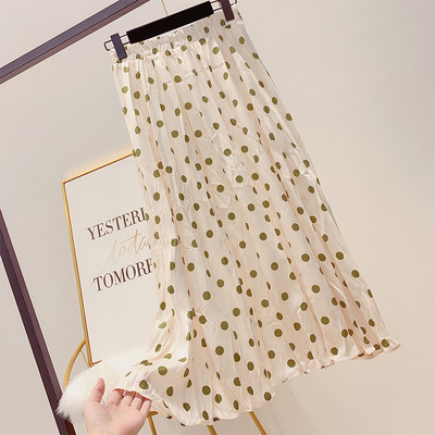 Fusta de dama lunga cu buline in trei culori