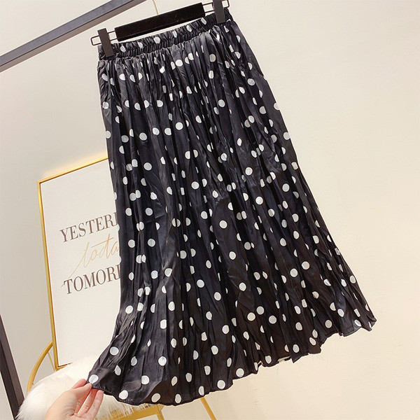 Fusta de dama lunga cu buline in trei culori