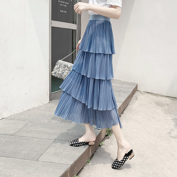 Fusta lunga de dama moderna in trei culori cu talie elastica