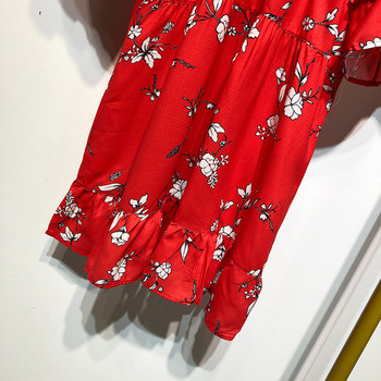 Rochie scurta de dama cu maneci late 3/4 de culoare rosie