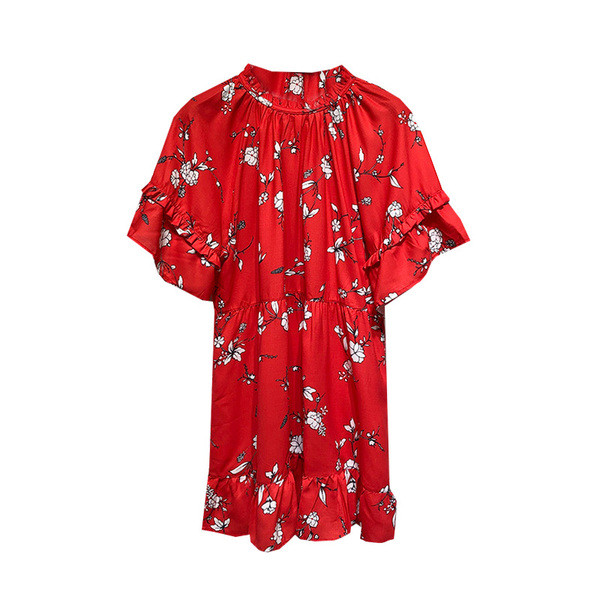 Rochie scurta de dama cu maneci late 3/4 de culoare rosie