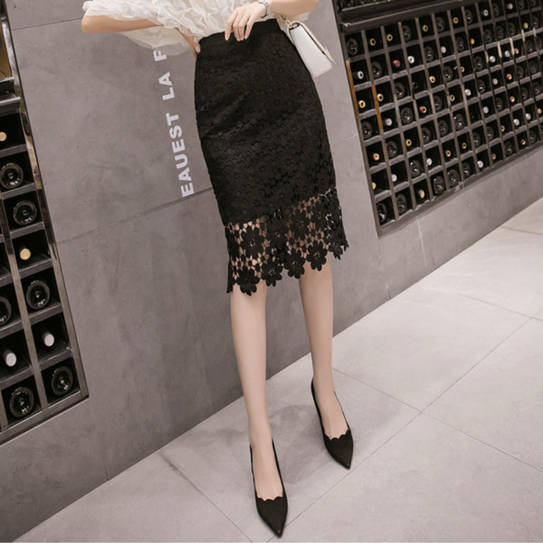 Fusta de dama eleganta din dantela cu talie inalta in doua culori