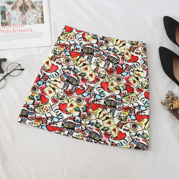 Fusta de dama colorata cu talie inalta in negru si rosu