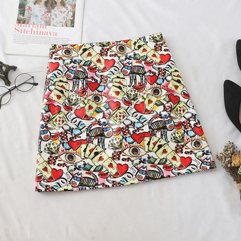 Fusta de dama colorata cu talie inalta in negru si rosu