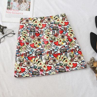 Fusta de dama colorata cu talie inalta in negru si rosu