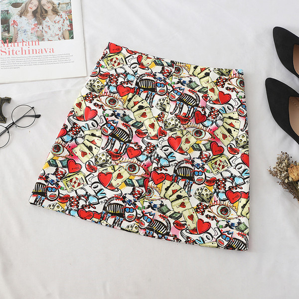 Fusta de dama colorata cu talie inalta in negru si rosu