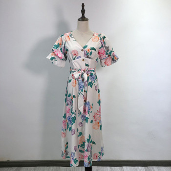 Rochie lungă cu decolteu în V și legături în talie