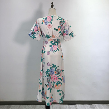 Rochie lungă cu decolteu în V și legături în talie