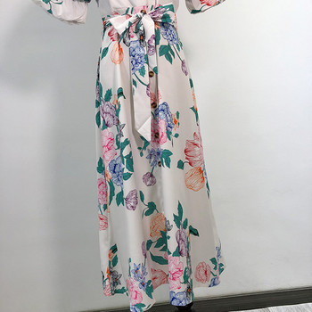 Rochie lungă cu decolteu în V și legături în talie