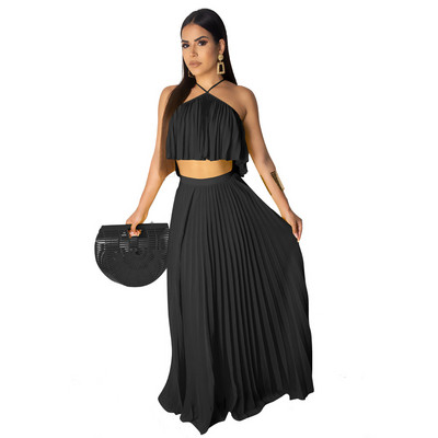 Set de dama modern din doua parti top + fusta lunga in trei culori