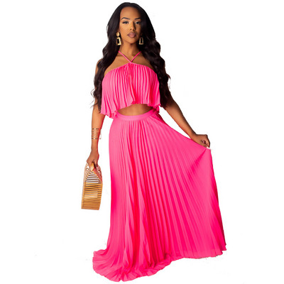 Set de dama modern din doua parti top + fusta lunga in trei culori