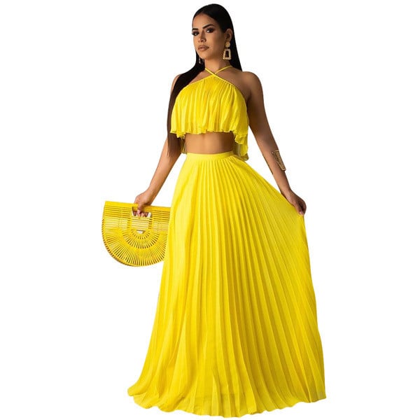 Set de dama modern din doua parti top + fusta lunga in trei culori