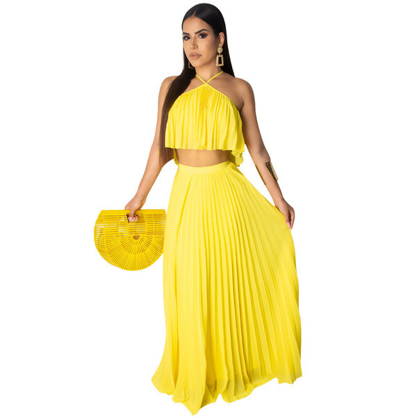 Set de dama modern din doua parti top + fusta lunga in trei culori